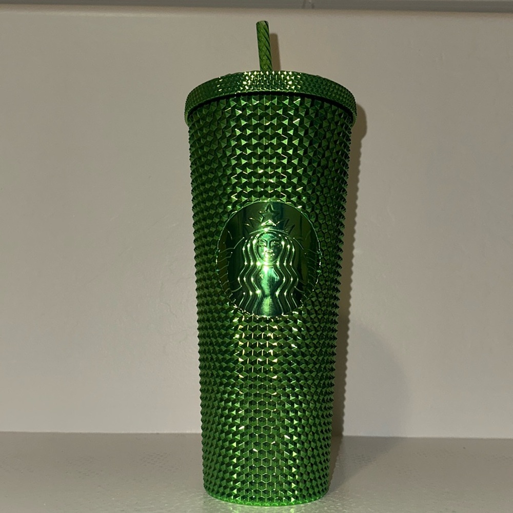 Starbucks Metallic Green Studded Bling 24 oz Tumbler Cold Cup New
